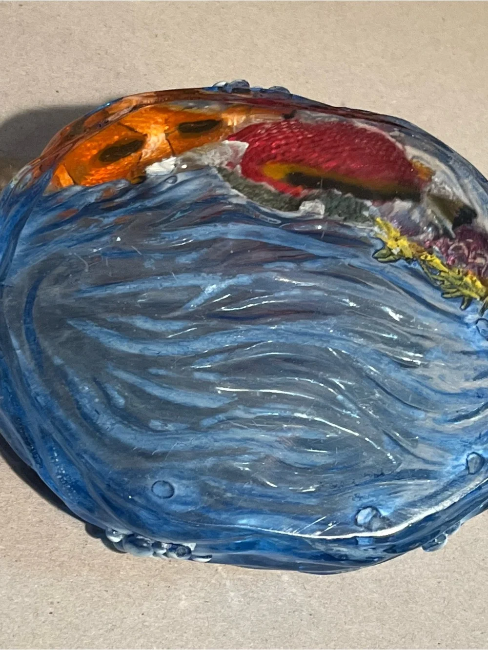 Vtg 3D Acrylic Ocean Sea Life Coral Reef Tropical Fish Waves Soap/Trinket Dish